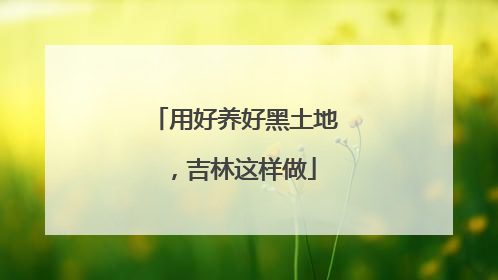 用好养好黑土地，吉林这样做